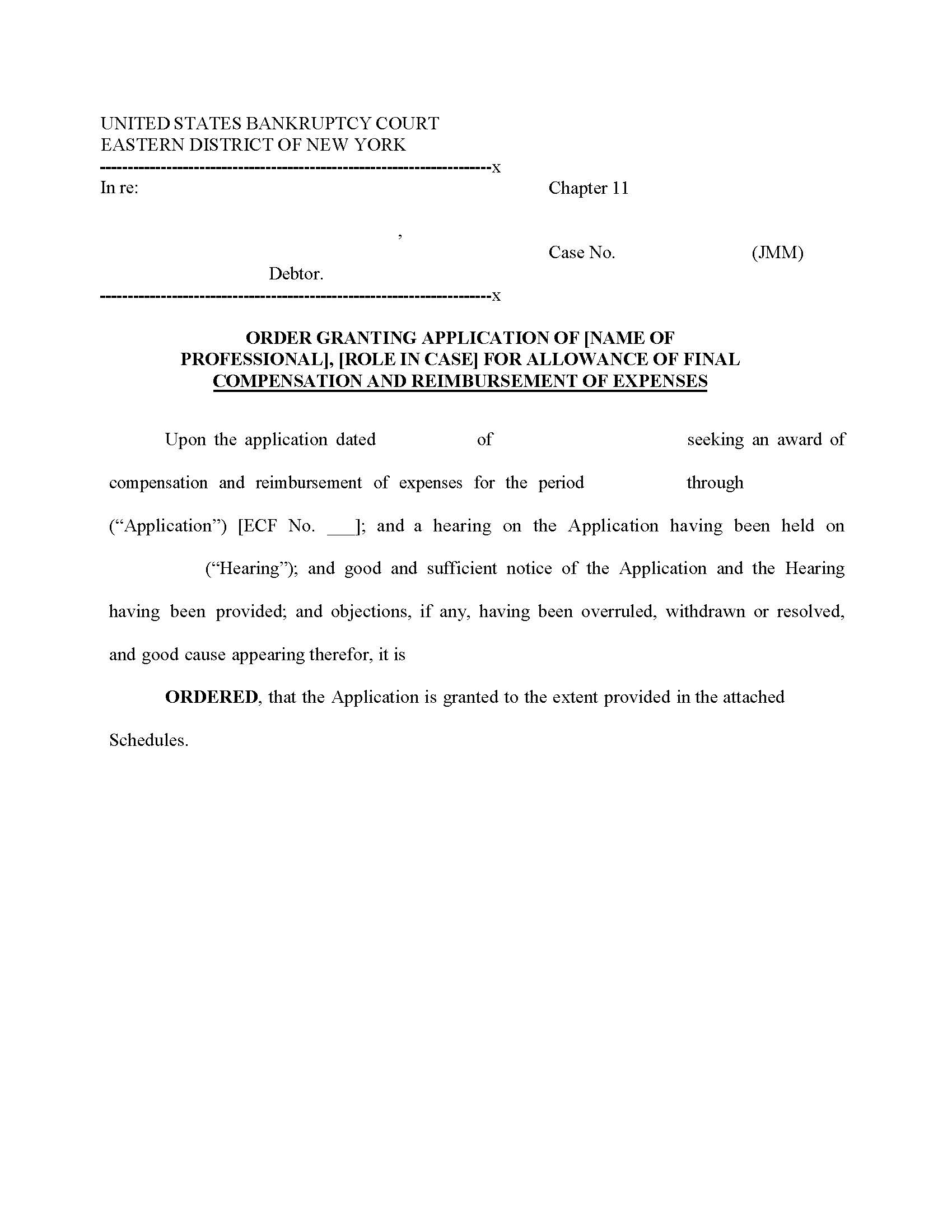 Order Granting Application For Final Compensation Reimbursement [Professional Services] (Judge Mazer-Marino) | Pdf Fpdf Docx | New York